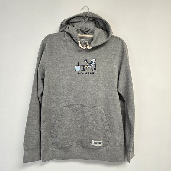Life is Good Size M Hoodie Sweatshirt Mens Gray Pocket Jake with Cooler Graphic - Picture 1 of 9